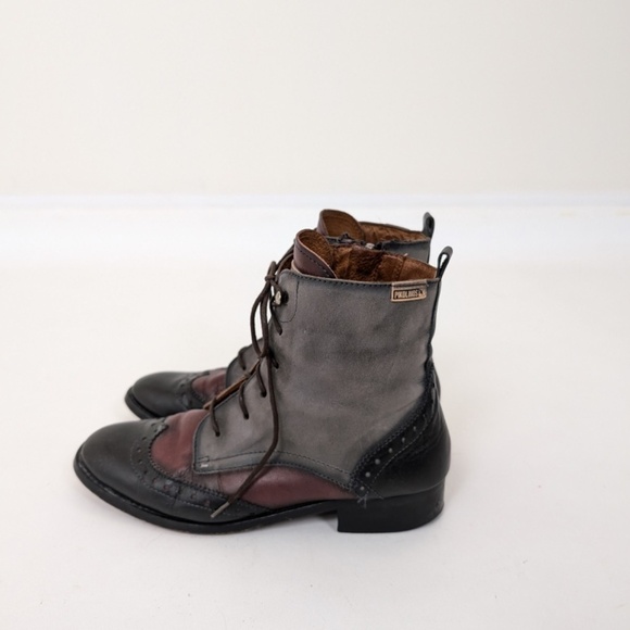 Pikolinos Leather Lace Up Boots Ankle Booties Panelled Oxford Colorblock Grey - Picture 5 of 11